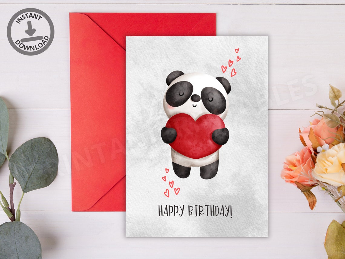 PRINTABLE Panda Happy Birthday Greeting Card, Birthday Card for Kids ...