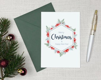 Christmas Card Printable PDF & JPG | Christmas Flower Holiday Card Printable 5x7