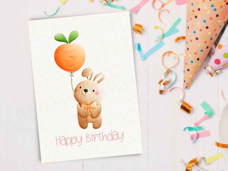 PRINTABLE Bunny Happy Birthday Greeting Card for Kids Cute | Etsy