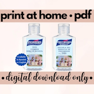 2026 Pioneer School printable Sticker hand sanitizer favor pioneer gifts JW gift Spanish Regalo de Escuela de Precursor Instant Download
