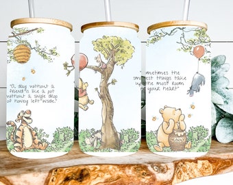 Classic Winnie The Pooh glass can, Pooh bear iced coffee cup, Winnie the Pooh tumbler, Pooh bear gifts, Pooh Piglet Eeyore Acre wood cup