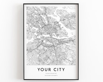 Any City Map, Custom Map, Custom Map Poster, Any City, Any Town, Personalized Map, Large Map, Your City, Custom City, Digital Download