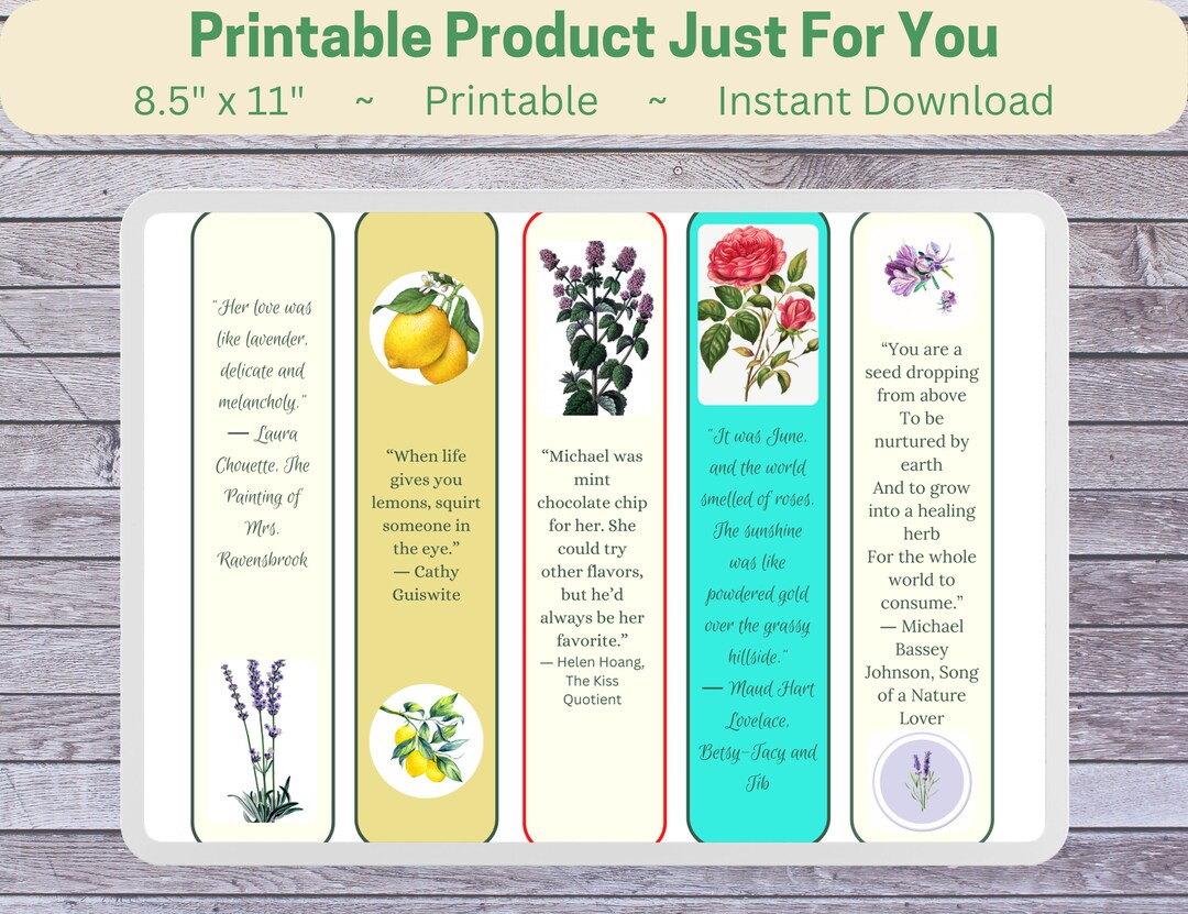 Herb Themed Bookmarks Digital Download Reader Gifts Bookish - Etsy