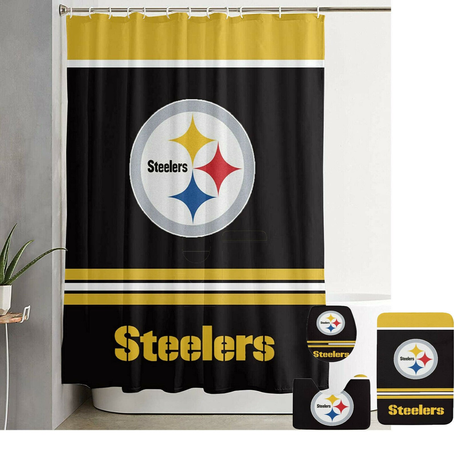 4PCS Pittsburgh Steelers Bathroom Rugs Set Shower Curtain Etsy