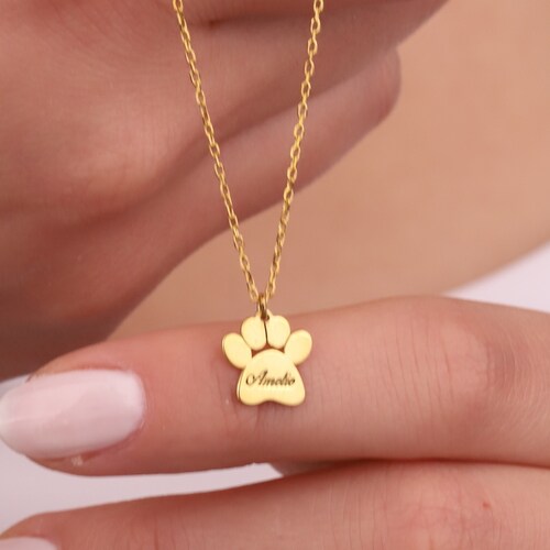 Dainty Paw Print Charm Necklace in Solid Gold 10K 14K or 18K Etsy