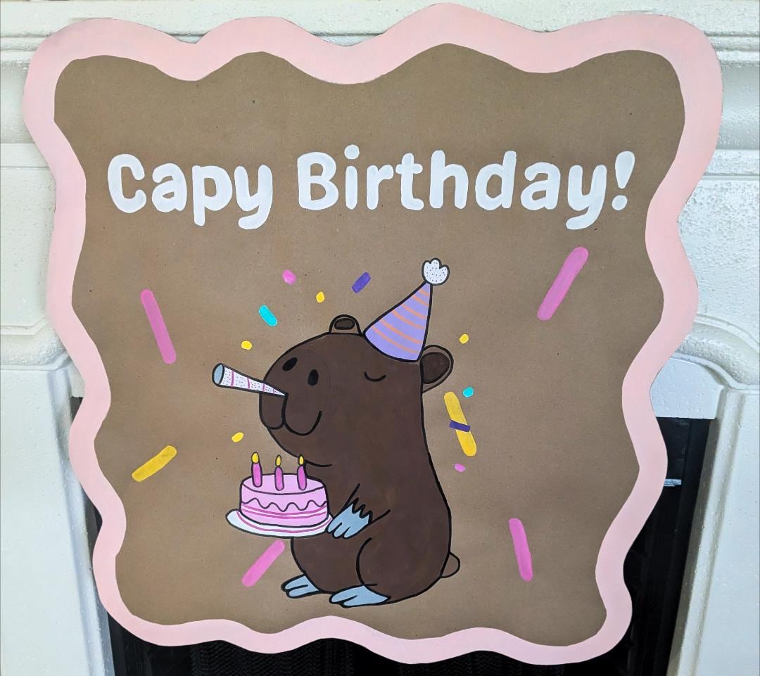 Hand-painted Capy Birthday Sign | Cute Capybara Wall Art | Birthday ...