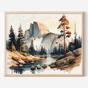 Yosemite National Park Wall Art National Park Watercolor National Park Poster Yosemite Poster Printable Wall Art Mountain Landscape Print