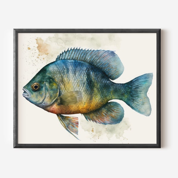 Bluegill Printable Watercolor Art Fish Print Freshwater Fresh Art Cabin Decor Lakehouse Decor Fisherman Gift Man Cave Art Bream Art Print