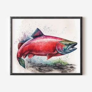 Saumon sockeye impression aquarelle saumon affiche pêche à la mouche art pêcheur cadeau impression d'art poisson poisson aquarelle poisson d'eau douce décor saumon