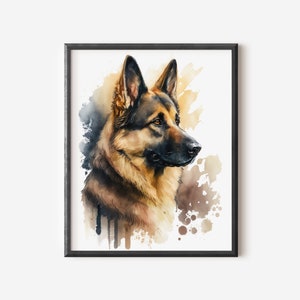German Shepherd Watercolor Painting German Shepherd Gifts Printable Dog Pet Portrait Dog Print Dog Lover Gift German Shepherd Dog Print