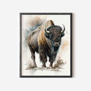 Bison Wall Art Buffalo Wall Art Buffalo Print Printable Wall Art Plain&#39;s Bison Watercolor Print Bison Painting Cabin Decor Farmhouse Art