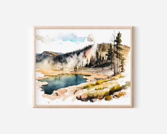 Yellowstone National Park Poster Yellowstone Park Painting Yellowstone Wall Art Western Decor Wyoming Art Watercolor Landscape Printable