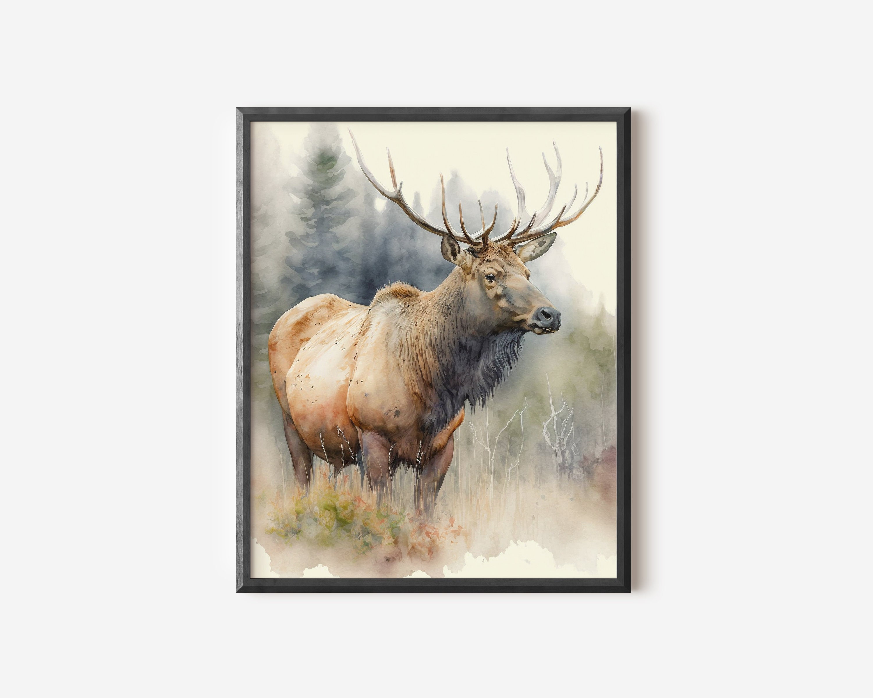 Elk Printable Wall Art Watercolor Painting Art Print Western Cabin ...