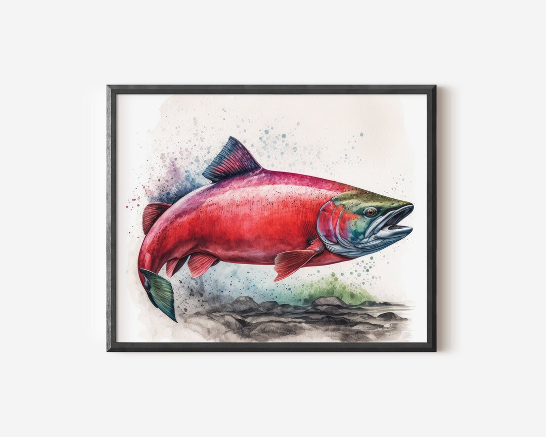 Sockeye Salmon Watercolor Print Salmon Poster Fly Fishing Art Fisherman ...