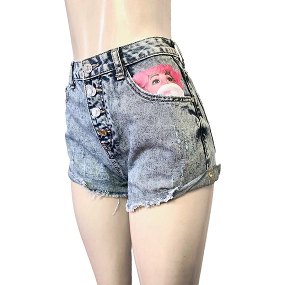 Pink Ladies Gang Womens Acid Wash High Waist Cheeky Shorts Size US 4 FREE  SHIPPING -  Canada