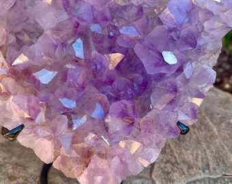 Géode massive en coeur d'améthyste polie, 12 lb, cristal de guérison du Brésil (support amovible inclus)