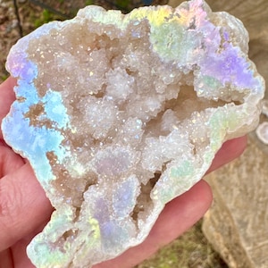 Sie wählen Angel Aura Bergkristall Geoden | Regenbogen Aura Quarz Geoden | Geschenk w / Jeden Kauf! | Natürlicher Titan Quarz