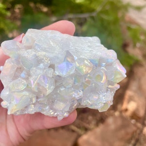 10 Unzen Angel Aura Bergkristall Cluster | Schillernde Regenbogen Aura Quarz-Cluster | Geschenk w / Jeden Kauf! | Natürlicher Quarz