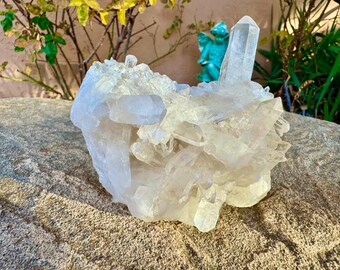 Agrégat vertical à double quartz transparent de 1,2 lb | Amas de cristaux de maître guérisseur | Abondance | Cadeau pour chaque achat ! |