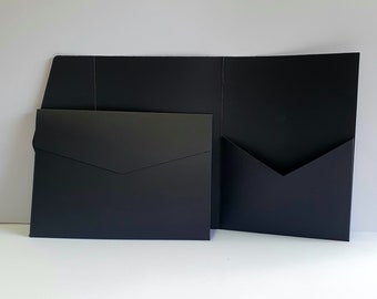 A5 Black Matte Pocketfold Wallet. Portrait Design for Luxury Wedding Invitation / Corporate Events