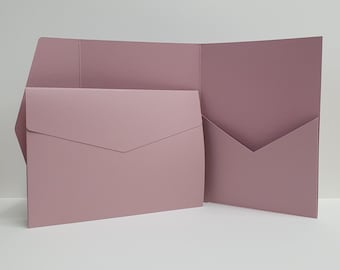 Dusky Pink - Old Rose Matte Pocketfold Wallet. 5 x 7 Portrait Design for Luxury Wedding Invitation / Corporate Events N.E.