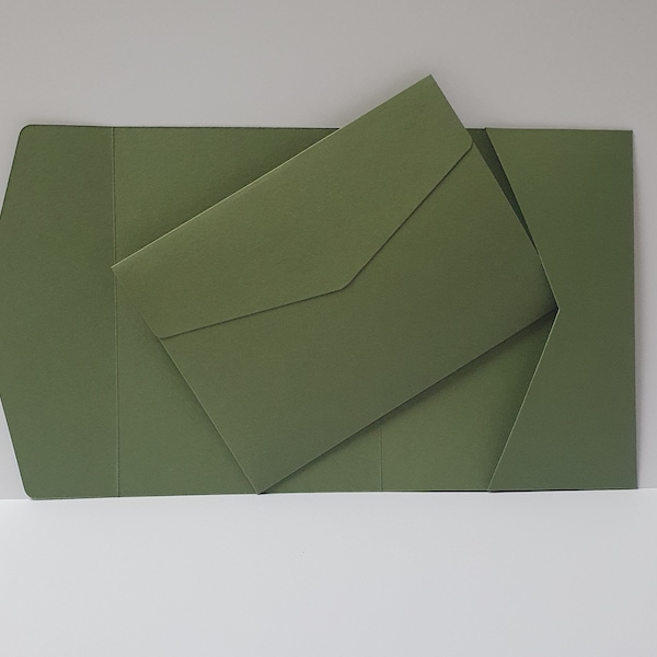 Sage Green Matte 5x7 Pocketfold Wallet. 127 x 178mm Landscape Design for Luxury Wedding Invitation / Corporate Events