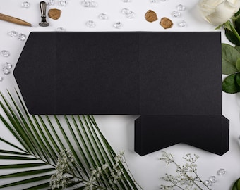 Black / Ebony Matte Square Pocketfold Wallet. 148 x 148mm (6"x6" Approx) Portrait Design for Luxury Wedding Invitation / Corporate Events