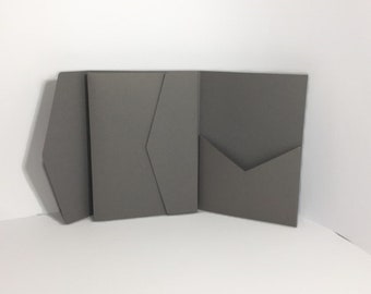 Dark Grey Matte Pocketfold Wallet. 5 x 7 Portrait Design for Luxury Wedding Invitation / Corporate Events