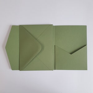 Sage Green Matte 5x7 Pocketfold Wallet. 127 x 178mm Portrait Design for Luxury Wedding Invitation / Corporate Events image 1