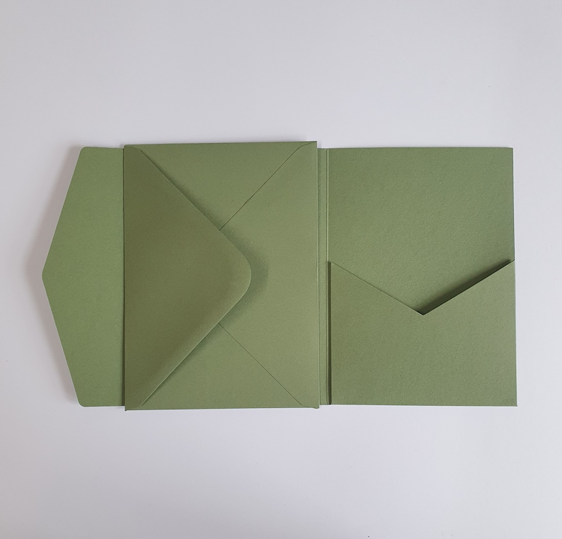 Sage Green Matte 5x7 Pocketfold Wallet. 127 x 178mm Portrait Design for Luxury Wedding Invitation / Corporate Events image 1