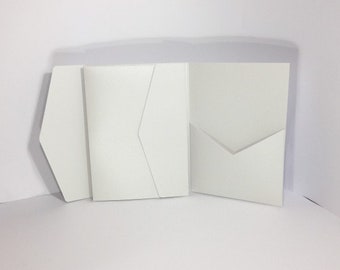 White Pearlescent / Shimmer Pocketfold Wallet. 5 x 7 Portrait Design for Luxury Wedding Invitation / Corporate Events