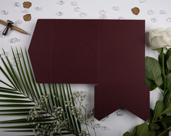 Claret/Burgundy Matte Pocketfold Wallet. 5 x 7 Portrait Design for Luxury Wedding Invitation / Corporate Events