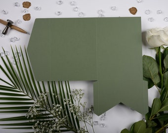 Sage Green Matte Pocketfold Wallet. 5 x 7 Portrait Design for Luxury Wedding Invitation / Corporate Events N.E.