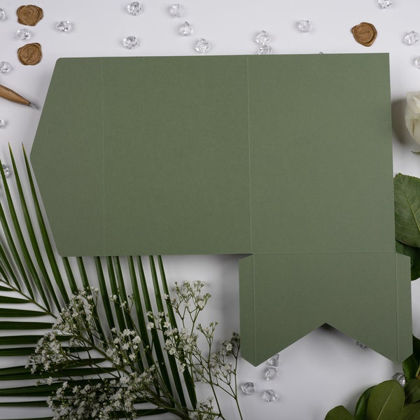 Sage Green Matte Pocketmappe. 5 x 7 Portrait Design für Luxus Hochzeitseinladung / Firmenevents N.E.