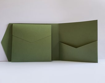 Sage Green Matte Square Pocketfold Wallet. 148 x 148mm (6" x 6" Approx) Portrait Design for Luxury Wedding Invitation / Corporate Events