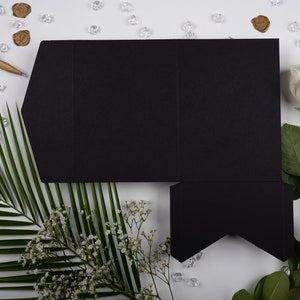 5 x 7 Schwarz / Ebony Matte Pocketfold Brieftasche. Portrait Design für Luxus Hochzeitseinladung / Firmenevents Keine äußeren Umschläge