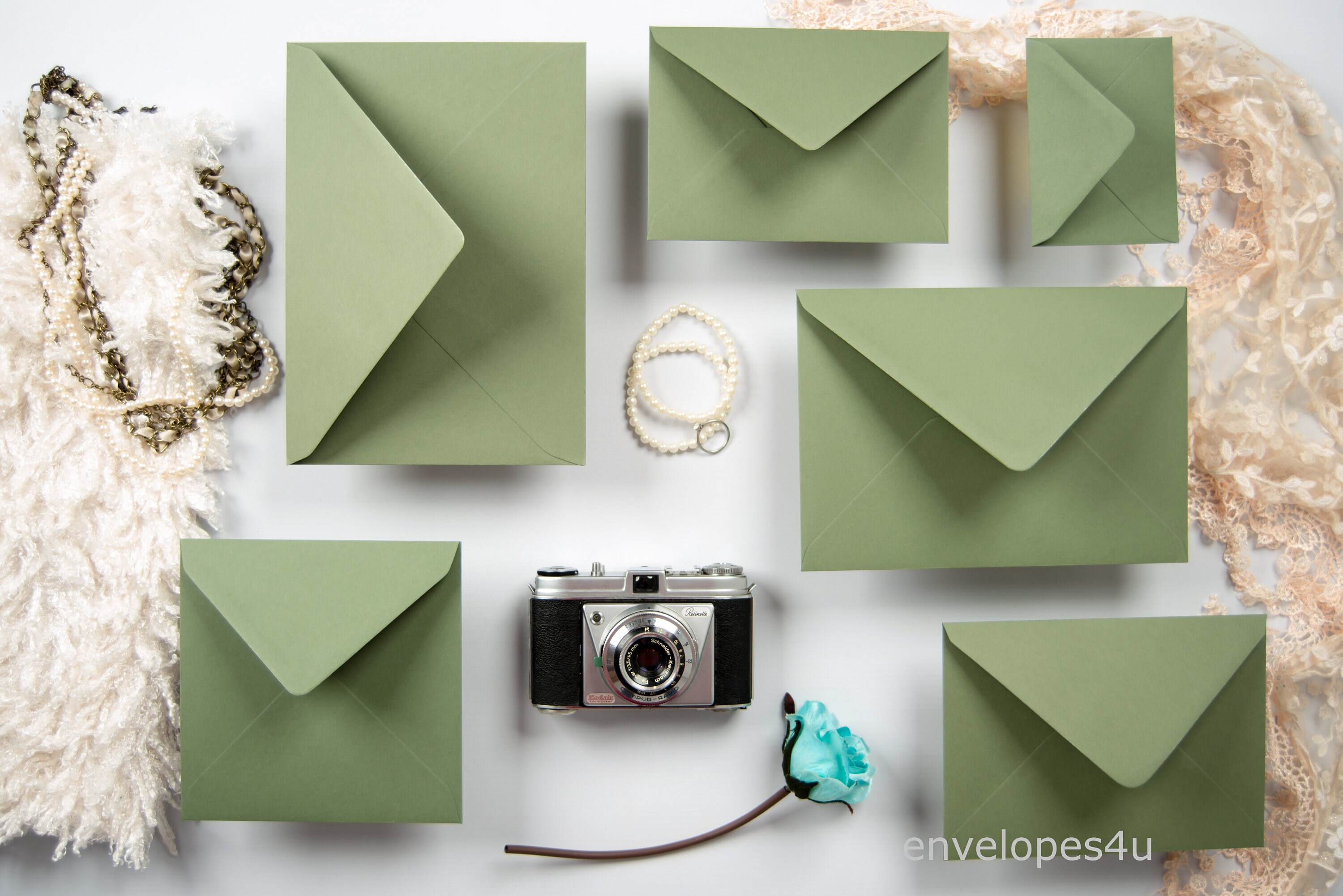 Olive Green 5 x 7 (133 x 184mm) Green Envelopes 135gsm Gummed Diamond Flap