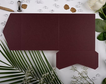 Burgundy / Claret Matte Square Pocketfold Wallet. 148 x 148mm (6" x 6" Approx) Portrait Design Luxury Wedding Invitation / Corporate Events