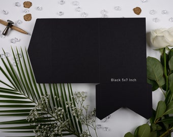 Black / Ebony Matte 5x7 Pocketfold Wallet. 127 x 178mm Portrait Design for Luxury Wedding Invitation / Corporate Events