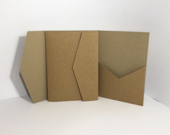 5 x 7 Recycled Kraft Matte Pocketfold Wallet. Portrait Design for Luxury Wedding Invitation / Corporate Events