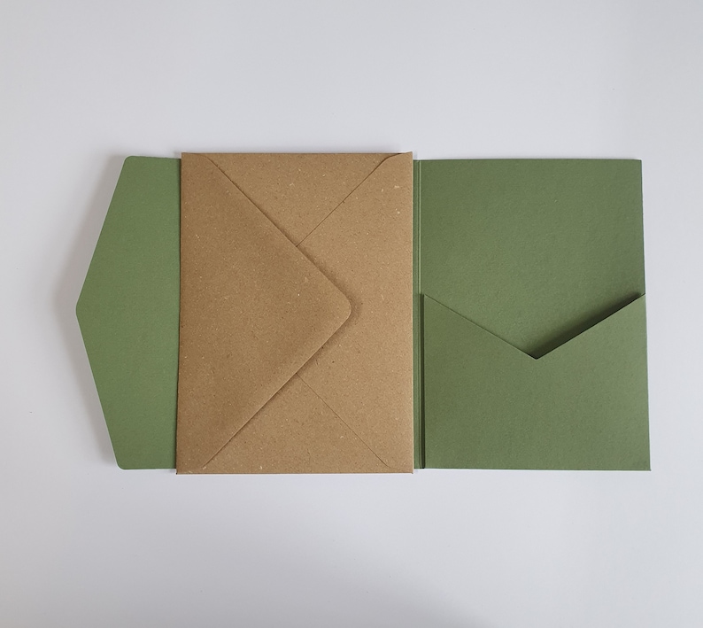 Sage Green Matte 5x7 Pocketfold Wallet. 127 x 178mm Portrait Design for Luxury Wedding Invitation / Corporate Events image 5