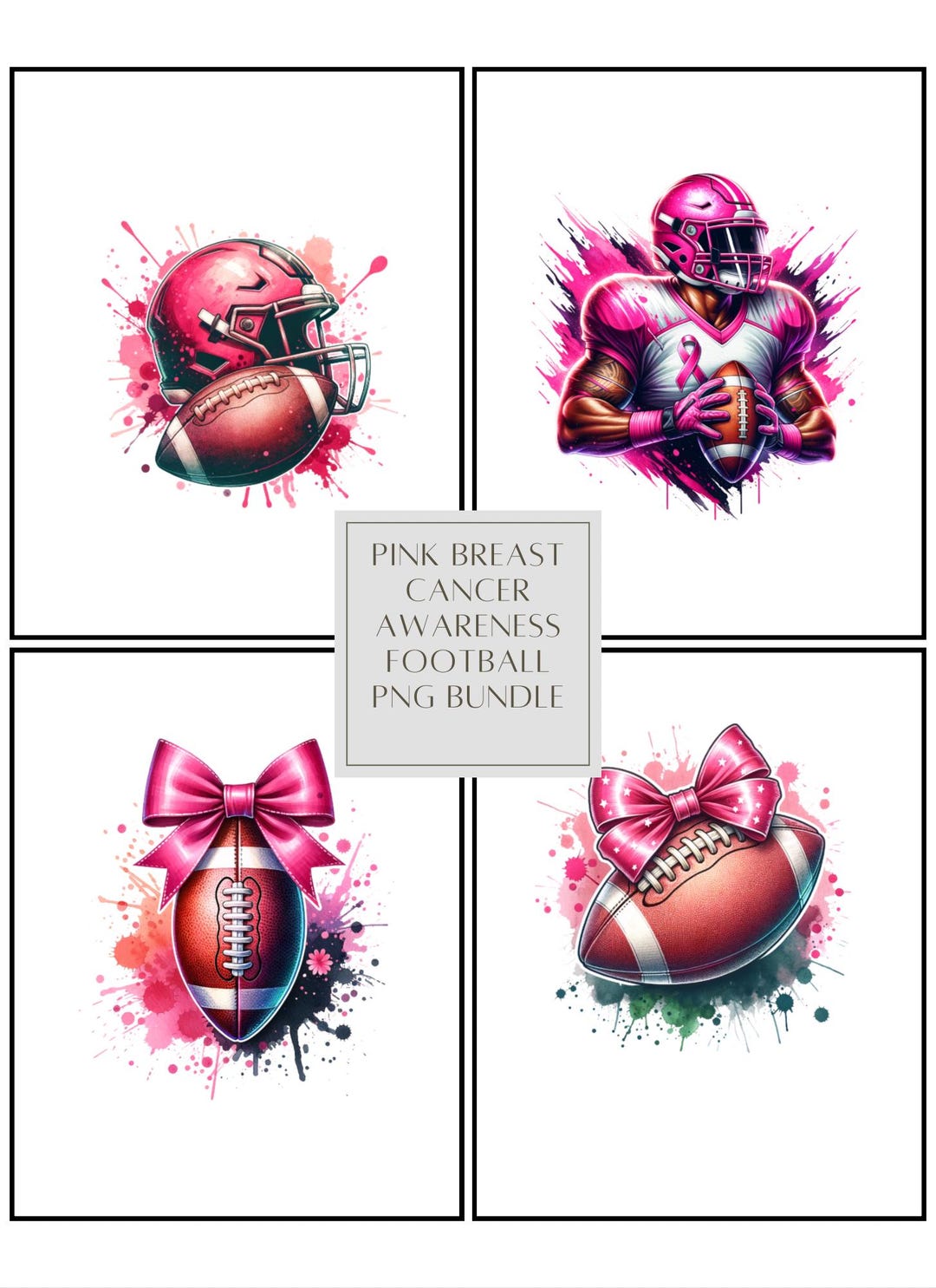 Pink Ribbon Football PNG Bundle: Breast Cancer Awareness Clipart ...