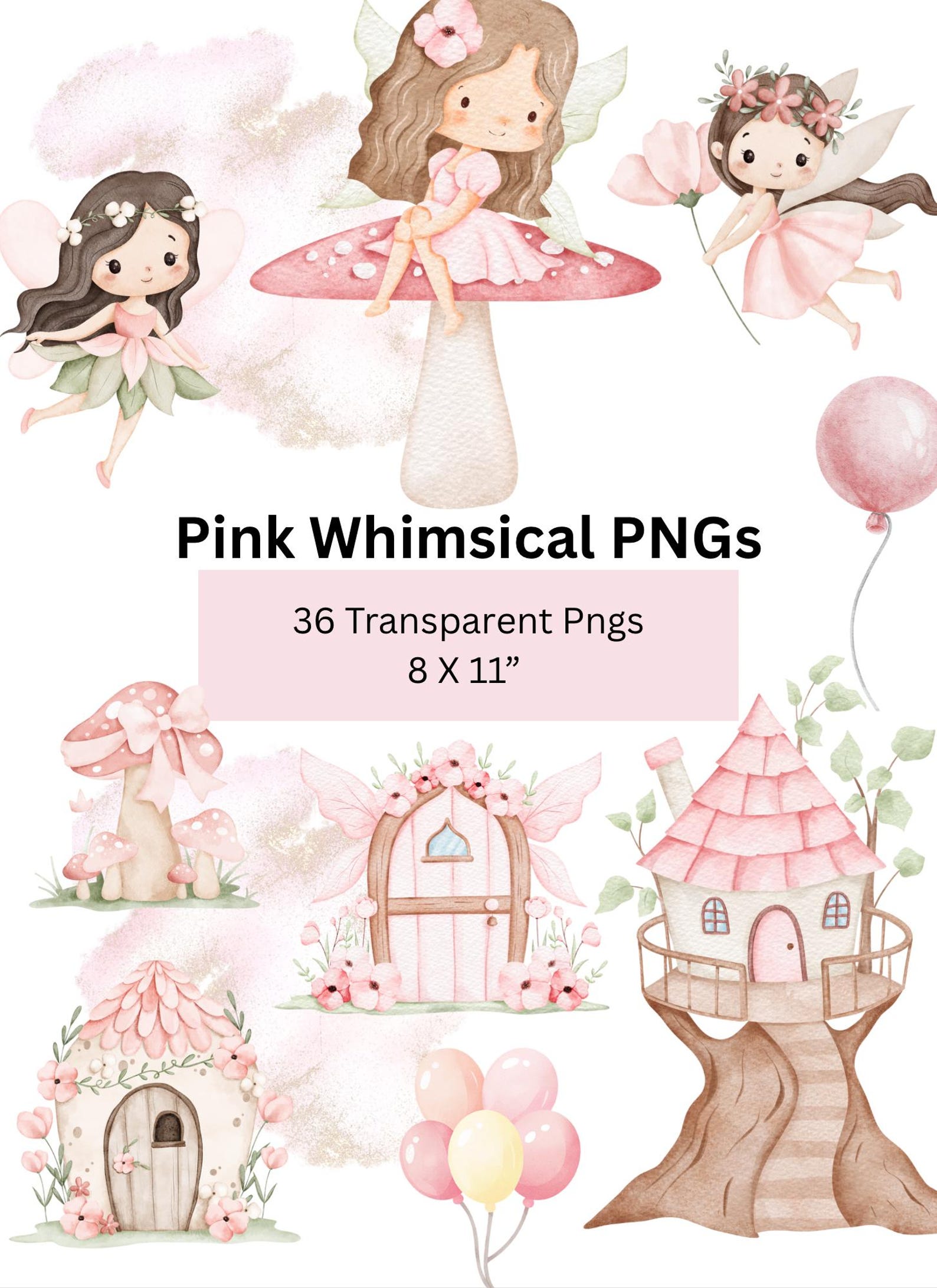 Pink Whimsical Fairy PNG Bundle | Pastel Cottagecore Clipart | Cute ...