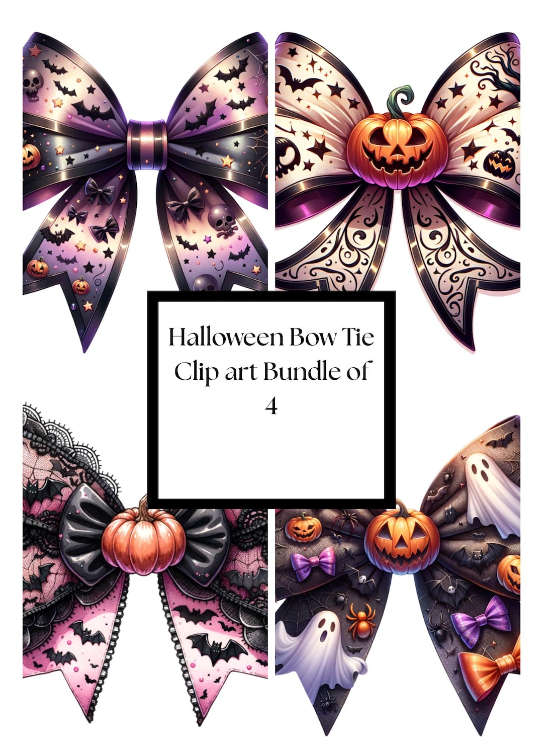 Halloween Bow Tie Clipart Bundle: Spooky Digital Bows (instant Download ...