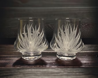 Agave tequila glasses, personalized option, agave cactus, set of two, wedding gift, house warming gift, tequila tasting,