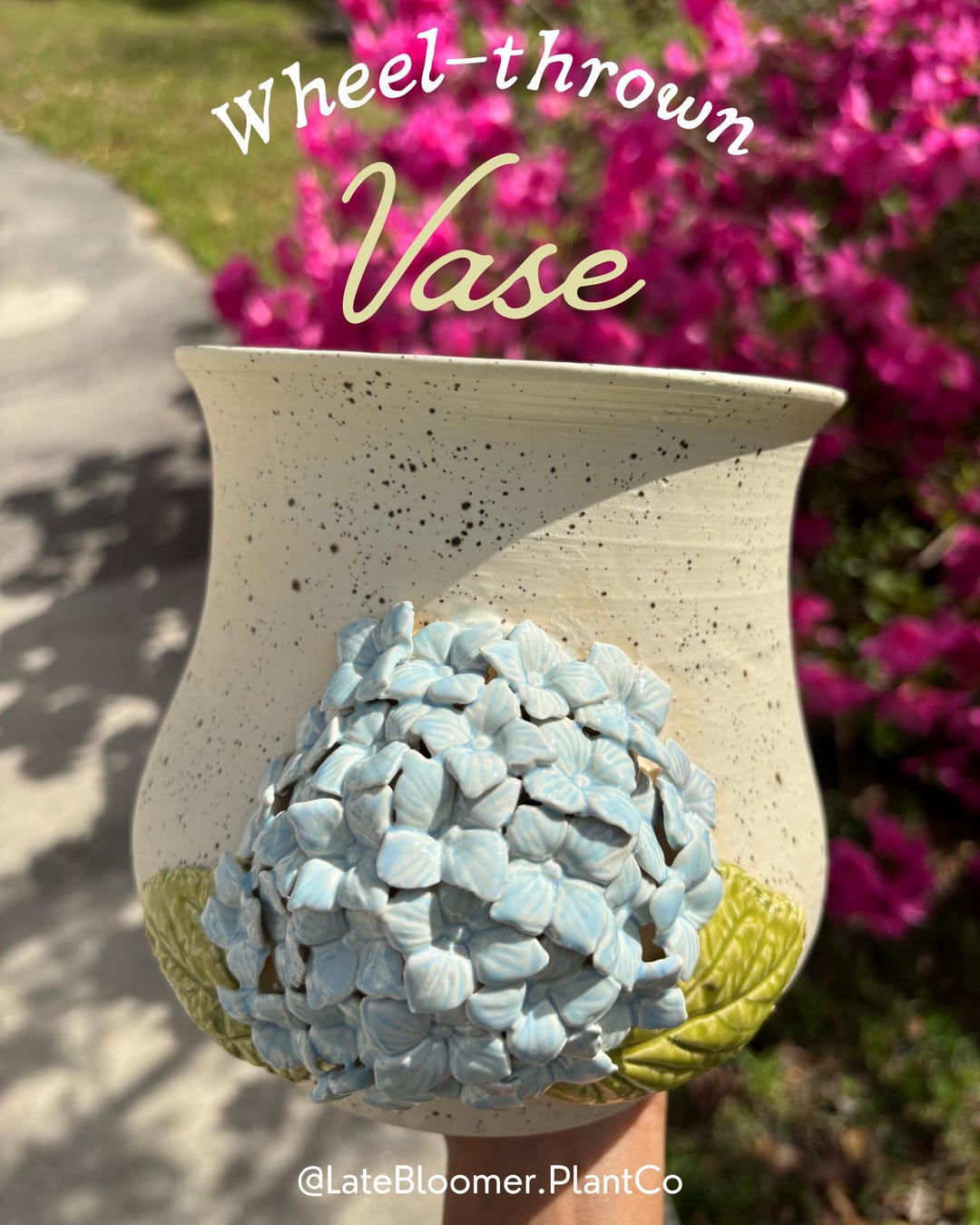 Hand-sculpted Hydrangea Ceramic Vase | Wheel Thrown Pottery, Speckled ...
