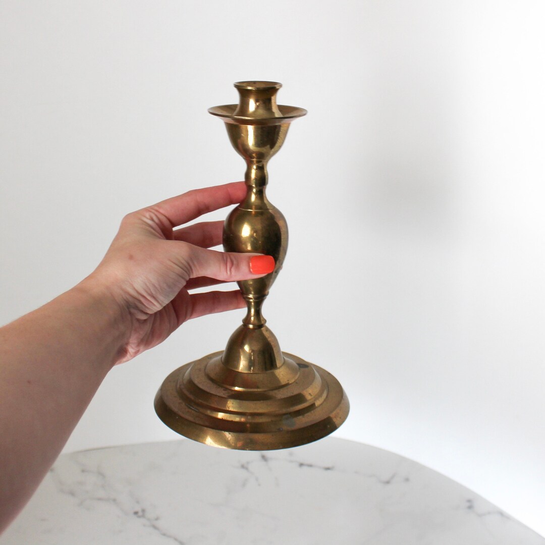 Large Brass Candlestick on Base Etsy