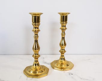 Vintage Baldwin Brass Candlesticks Set of 2 | Tall Gold Taper Candle Holders | Traditional Brass Candle Sticks | Mantel Decor