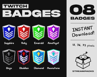 Gemstone Army Rank Twitch Badges: Ruby, Sapphire, Emerald (Digital Download)