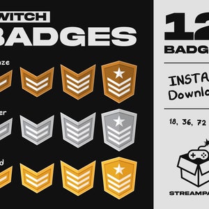 Badges d’abonné Twitch / Badges Bit / Metal Army & Military Ranks / Bronze / Or / Argent